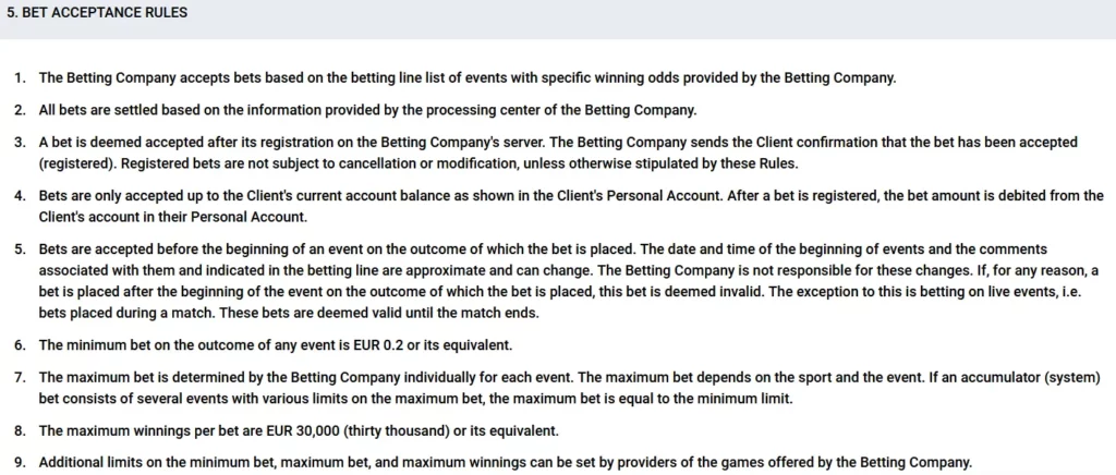 BET ACCEPTANCE RULES
