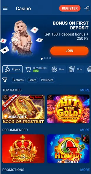 Mostbet interface
